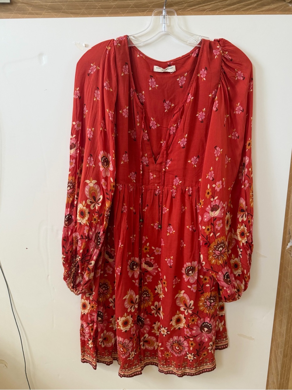 Spell Red Floral V-Neck Long Sleeve Mini Dress
